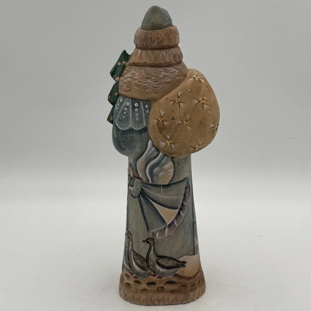 Hand Carved Wooden Santa Claus Nativity Scene Figurine Russian Folk Art 10 inch